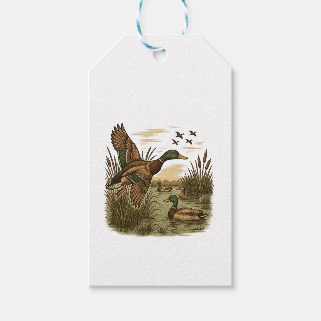 Etiqueta Para Presente Caça ao Pato-Marreco Voador Retro (Frente)