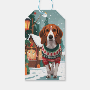 Etiqueta Para Presente Cachorro American Foxhound Natal Neve Feriado