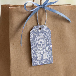 Etiqueta Para Presente Cachorro Cachorro Branco Azul e Cottagecore Branco