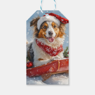 Etiqueta Para Presente Cachorro Collie em Sledge Deixe-o nevar no Natal