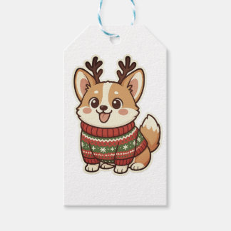 Etiqueta Para Presente Cachorro Corgi Fofo em Papel de Presente de Suéter