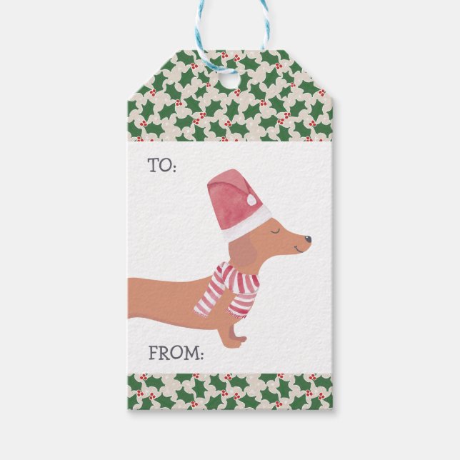 Etiqueta Para Presente Cachorro Dachshund Feliz Natal (Frente)