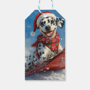 Etiqueta Para Presente Cachorro Dalmático em Sledge Deixe-o nevar no Nata