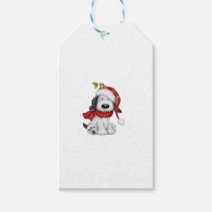 Etiqueta Para Presente Cachorro de Natal bonito com Papai Noel e Scarf