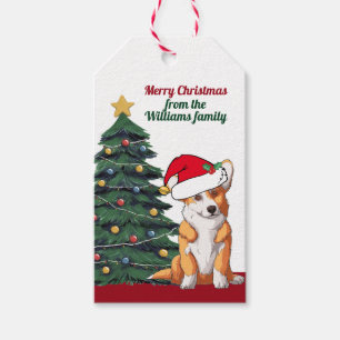 Etiqueta Para Presente Cachorro de Natal Corgi com Gato de Cauda Personal