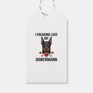 Etiqueta Para Presente Cachorro Dobermann Adorando Corações Vermelhos_1