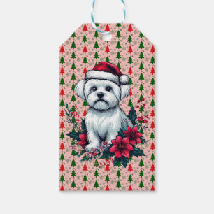 Etiqueta Para Presente Cachorro Festivo Maltês Floral com o Cachorro Sant