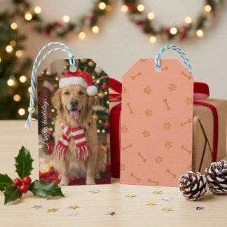 Etiqueta Para Presente Cachorro Fofo do Retriever Dourado com Chapéu de P
