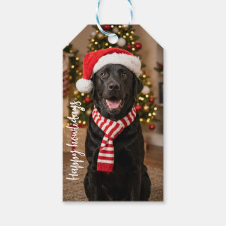Etiqueta Para Presente Cachorro Labrador Preto Fofo Feliz Natal com Chapé