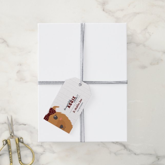 Etiqueta Para Presente Cachorro Menino Maroon (Com cordão)