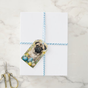 Etiqueta Para Presente Cachorro Pug com Ovos de Páscoa Feriado