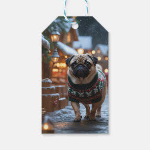 Etiqueta Para Presente Cachorro Pug Natal Neve Férias