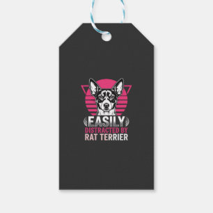 Etiqueta Para Presente Cachorro Rat Terrier Fácilmente Distraído Retro
