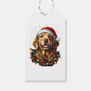 Etiqueta Para Presente Cachorro Retriever Engraçado Natal Chapéu do Papai