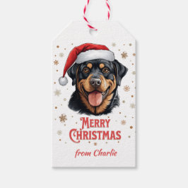Etiqueta Para Presente Cachorro Rottweiler Personalizado Feliz Natal