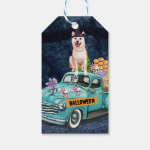 Etiqueta Para Presente Cachorro Shiba Inu Caminhão de Halloween Noite Ass