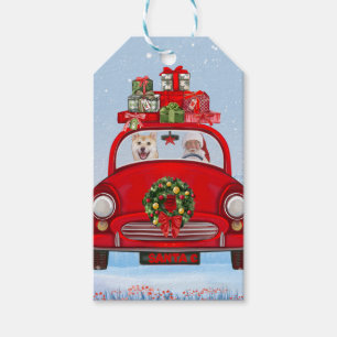 Etiqueta Para Presente Cachorro Shiba Inu no carro com Papai Noel