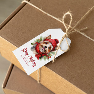Etiqueta Para Presente Cachorro Yorkie de Natal com Aquarela