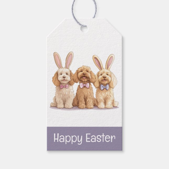 Etiqueta Para Presente Cachorros de Goldendoodle felz pascoa (Frente)