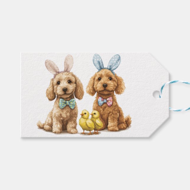 Etiqueta Para Presente Cachorros de Goldendoodle páscoas (Frente (horizontal))