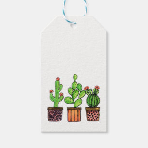 Etiqueta Para Presente Cacto bonito da aguarela em uns potes
