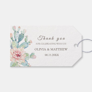 Etiqueta Para Presente Cacto cor-de-rosa floral e suculente. Casamento Ob