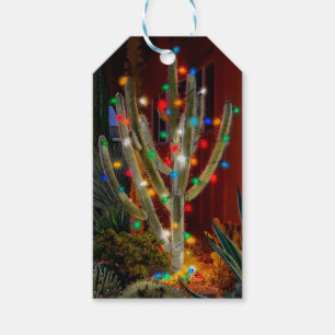 Etiqueta Para Presente Cacto de Natal com luzes brilhantes