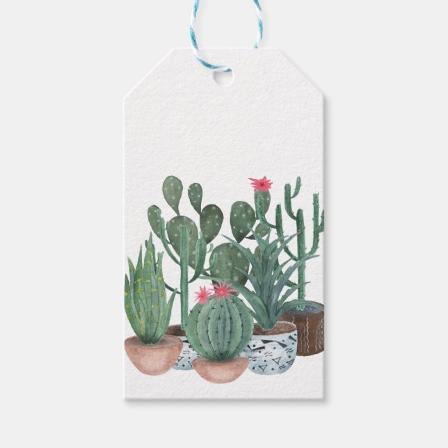 Etiqueta Para Presente Cactos de aquarela. (Frente)