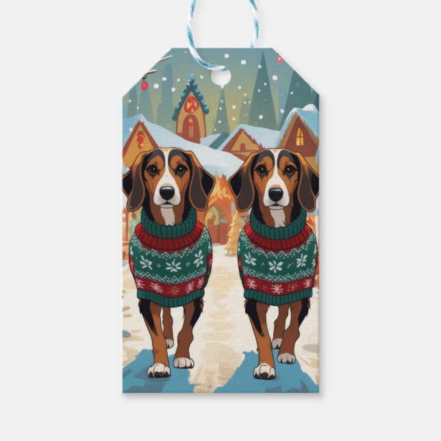Etiqueta Para Presente Cães Afghan Hound Natal Neve Férias (Frente)