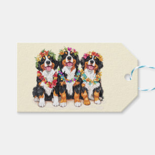 Etiqueta Para Presente Cães Berneses de Montanha Havaianos Lei de Flores