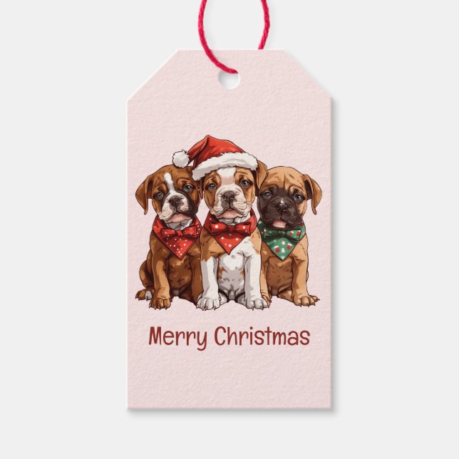 Etiqueta Para Presente Cães Boxer Feliz de Natal (Frente)