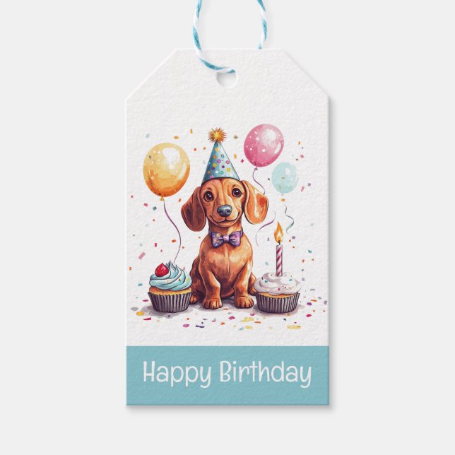 Etiqueta Para Presente Cães Dachshund de Aniversário (Frente)