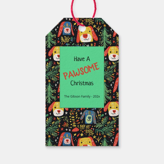 Etiqueta Para Presente Cães de Natal bonitos (Frente)