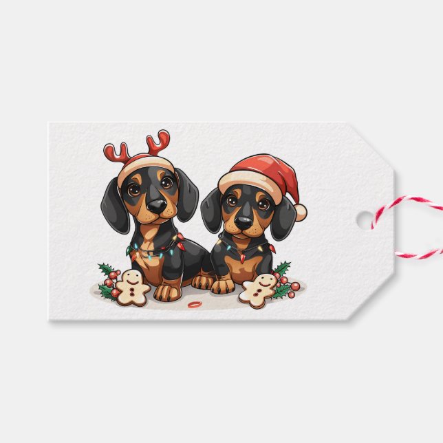 Etiqueta Para Presente Cães de Natal Dachshund (Frente (horizontal))