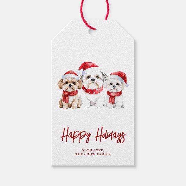 Etiqueta Para Presente Cães de Natal em Aquarela (Frente)