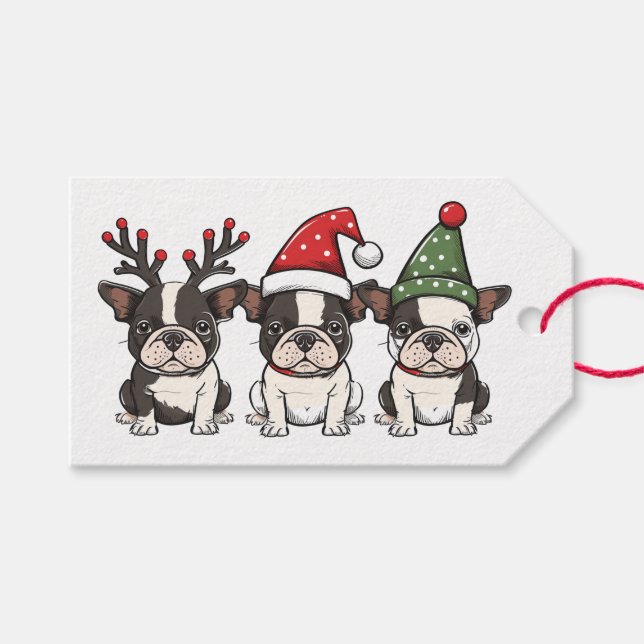 Etiqueta Para Presente Cães de Natal em Boston Terrier (Frente (horizontal))