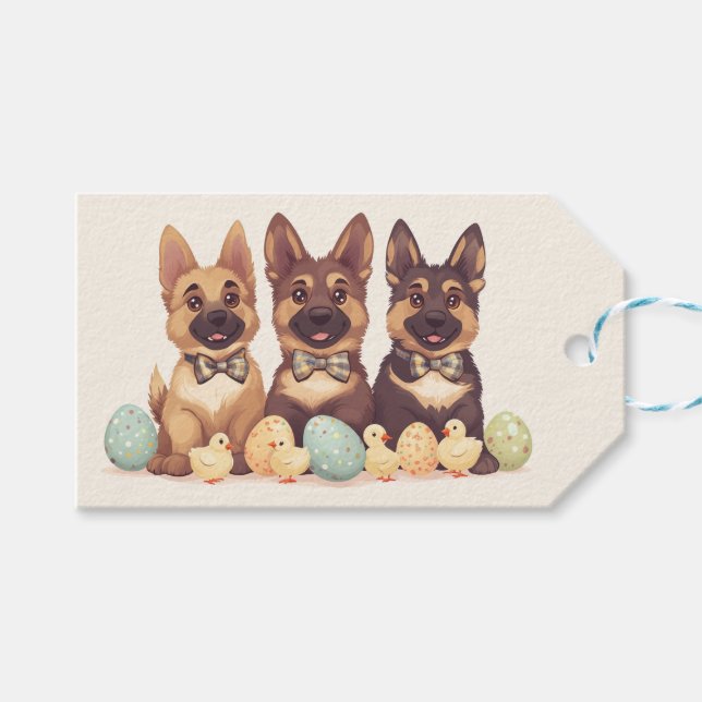 Etiqueta Para Presente Cães Pastor Alemão de Páscoa (Frente (horizontal))