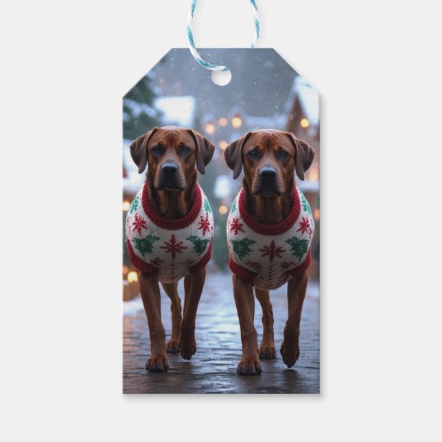 Etiqueta Para Presente Cães Rhodesian Ridgeback Natal Neve Férias (Frente)