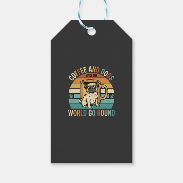 Etiqueta Para Presente Café e Cães Pug Retro Amante (Frente)