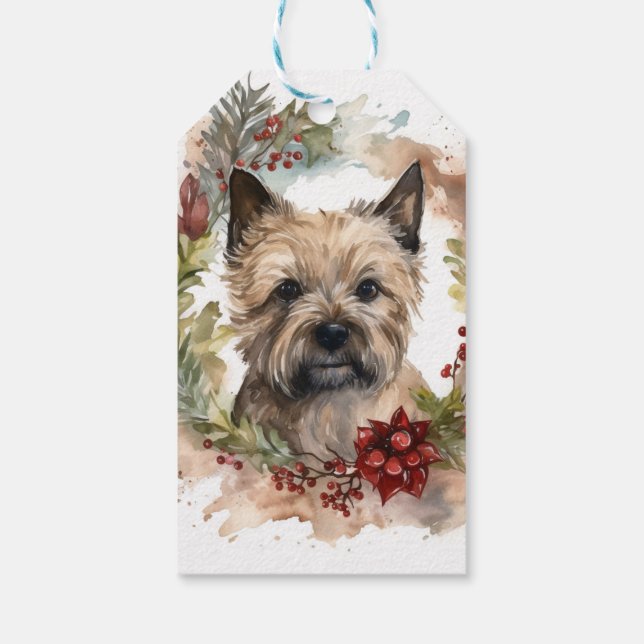 Etiqueta Para Presente Cairn Terrier Christmas Wreath Festivo Pup (Verso)