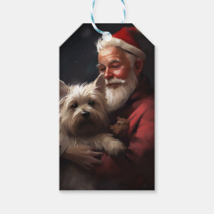 Etiqueta Para Presente Cairn Terrier com Papai Noel Natal Festivo