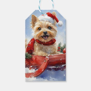 Etiqueta Para Presente Cairn Terrier Dog em Sledge Deixe-o nevar no Natal