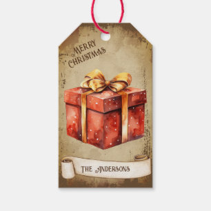 Etiqueta Para Presente Caixa de presentes de Natal Vermelho do Arco Ouro