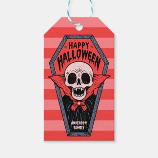Etiqueta Para Presente Caixão de Vampiro Esqueleto Assustador Feliz Hallo