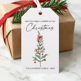 Etiqueta Para Presente Caligrafia Aquarela Árvore de Natal Laço Vermelho