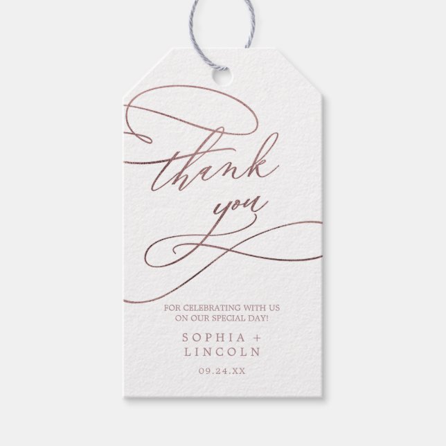 Etiqueta Para Presente Caligrafia Dourada Romântica Rosa Obrigado (Frente)