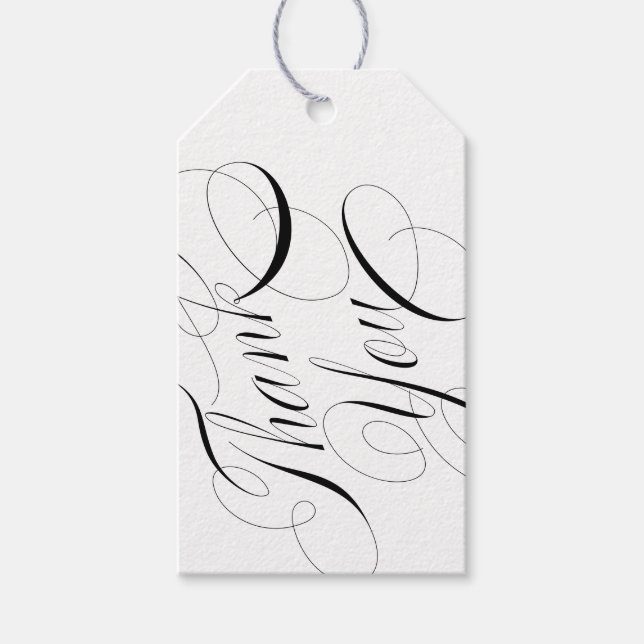 Etiqueta Para Presente Caligrafia Elegante Negra e Branca Obrigado (Frente)