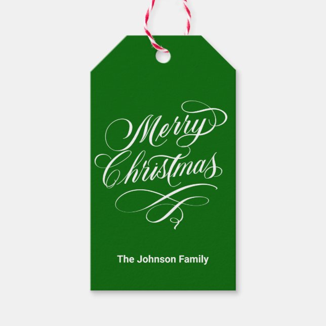 Etiqueta Para Presente Caligrafia Feliz Natal Verde (Frente)