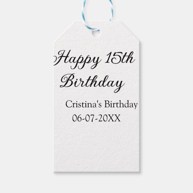 Etiqueta Para Presente caligrafia simples e feliz aniversário de 15 (Frente)