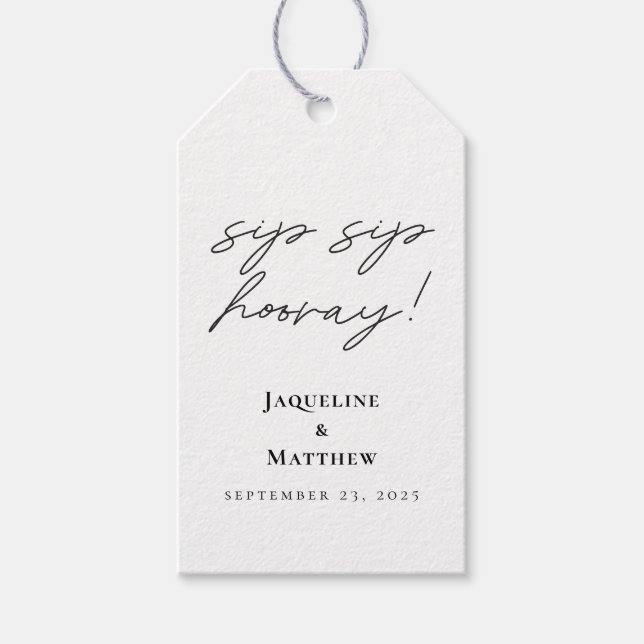 Etiqueta Para Presente Caligrafia Sip Hooray Black White Casamento (Frente)